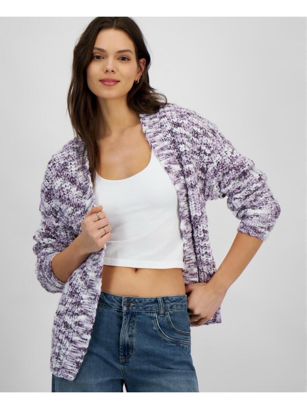 $49 Hippie Rose Juniors  Open-Front Long-Sleeve Oversize Cardigan Pink Multi S